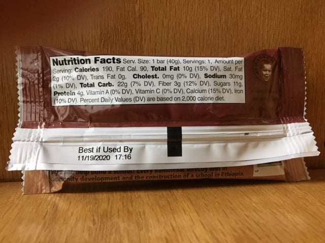 The Nutrition Facts and Best By date of a BumbleBar