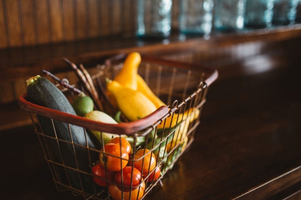 Produce in a grocery basket
