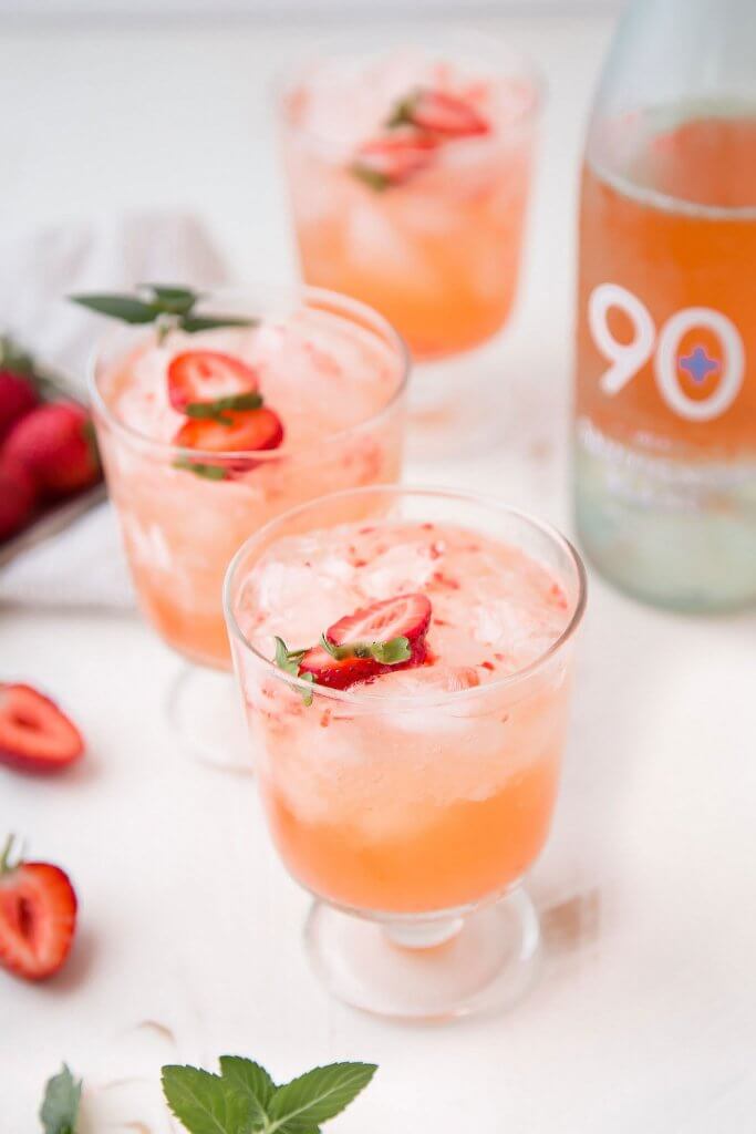 Vegan strawberry white wine cocktail spritzer