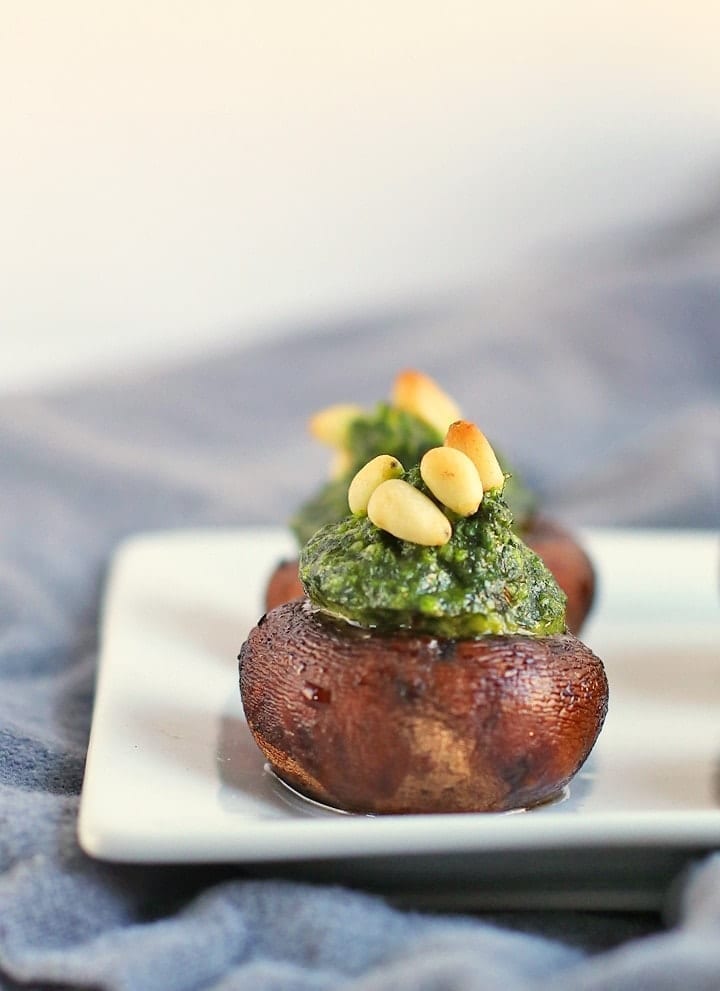 Portobello mushrooms stuffed with vegan pesto